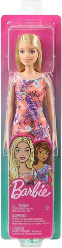 Barbie-Bambola Rossa con abito Arancione a foglie viola e Scarpe Celesti