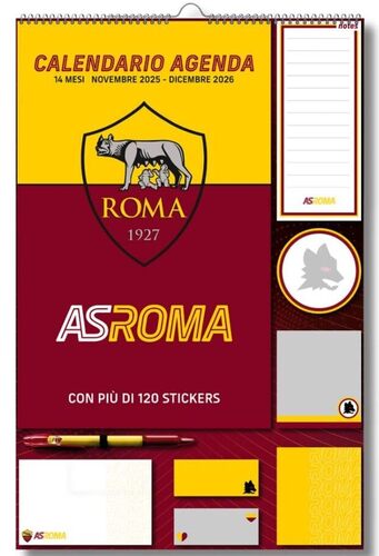 EURO PUBLISHING: Calendario Agenda Roma 2026 14 mesi - Prodotto ufficiale - cm 29x44 (composto da penna, block notes, stickers e foglietti adesivi)