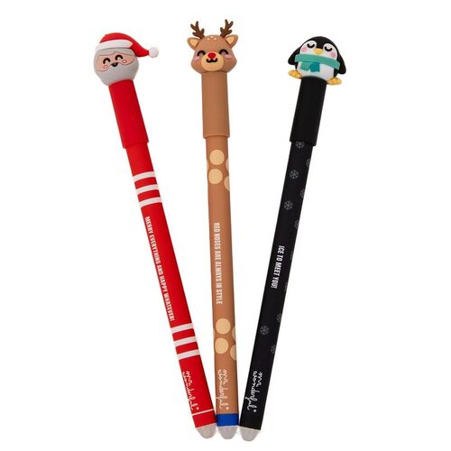 Mr. Wonderful – Set di 3 Penne Cancellabili Bo-Bo - Babbo Natale, Pinguino e Renna – Accessorio di Cartoleria Originale – Idea Regalo