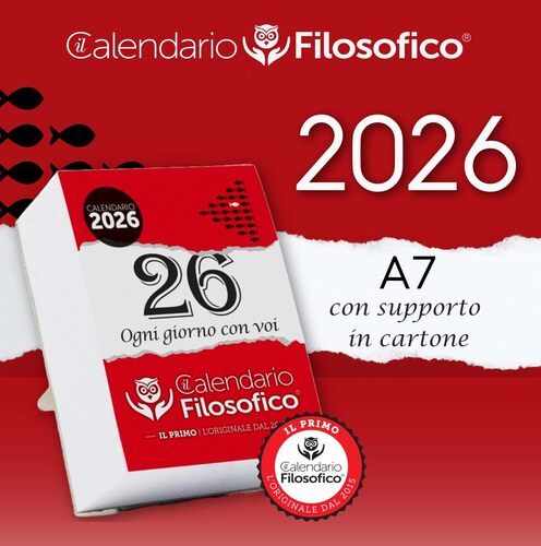 Il Calendario Filosofico 2026 con Supporto in Cartone, Formato A7 da 7,4x10,5 cm, Il Primo e L'Originale Calendario da Tavolo con 365 Giorni di Frasi Filosofiche, Ogni Giorno Una Frase, Made in Italy