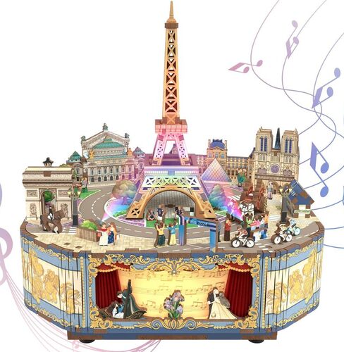 Tonecheer Carillon in Legno Puzzle 3D, Kit fai da te per Adulti, Scatola Musicale Girevole, Puzzle in Legno, Regalo per Compleanno, Natale teenager (Parigi Romantica)