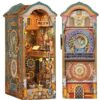Tonecheer Book Nook Kit con protezione antipolvere e luce LED, Torre dell'orologio 3D puzzle fermalibri in legno, parti mobili e rotanti, fermalibri creativi per biblioteca, set fai da te per adulti