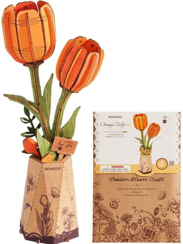 rowood Puzzle 3D Tulipano, fiore fai da te in legno, kit di modellismo per fiori artificiali, da assemblare, per adulti, migliore decorazione per la casa e per San Valentino