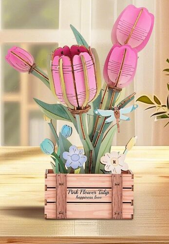 Set di puzzle 3D, fiore fai da te, in legno, per fiori artificiali, da assemblare, per adulti, la migliore decorazione per la casa e il set regalo di San Valentino (Tulip)