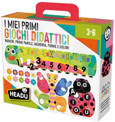 Headu i Miei Primi Giochi Didattici Numeri Vocali Forme Colori e Memoria It57410 Gioco Educativo ecosostenibile per Bambini 3-6 Anni Made in Italy