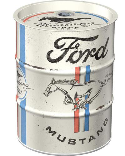 Nostalgic-Art Salvadanaio retrò 600 ml Ford Mustang – Horse & Stripes Logo – Idea regalo per gli appassionati di accessori Ford, salvadanaio in metallo vintage