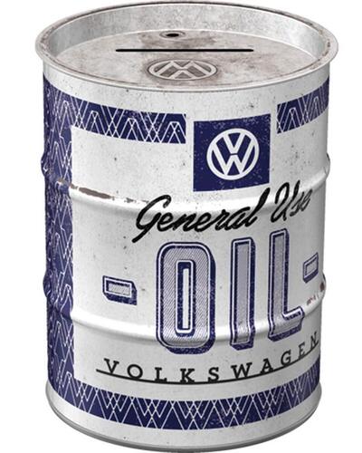 Nostalgic-Art Salvadanai retrò a forma fusto olio, Volkswagen – General Oil – Idea regalo per i bus VW, Salvadanaio, Scatola dei soldi lamiera, 600 ml