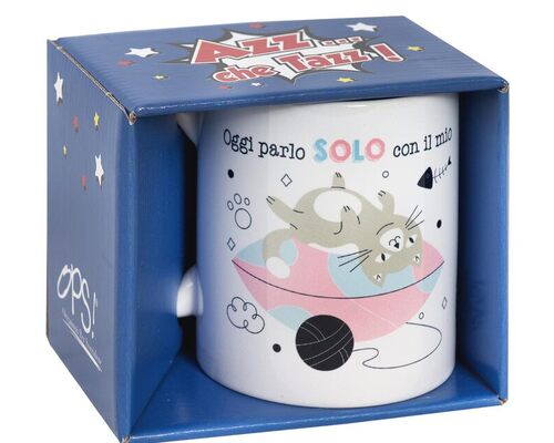 Franco Cosimo Panini O.P.S. - Tazza In Cercamica Personalizzata, Con Frasi Divertenti e Dal Design Accattivante, Adatta Per Forno, Microonde, Lavastoviglie, Capacità 350ml, Formato cm 10hx8x8 - Gatto