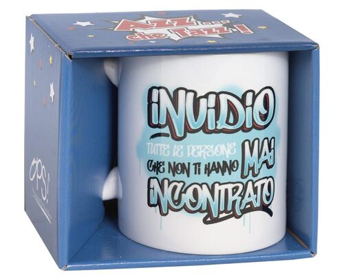 O.P.S. - Tazza In Cercamica Personalizzata, Con Frasi Divertenti e Dal Design Accattivante, Adatta Per Forno, Microonde, Lavastoviglie, Capacità 350ml, Formato cm 10hx8x8 - Invidio