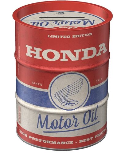 Nostalgic-Art Salvadanai retrò a forma fusto olio, Honda MC – Oil – Idea regalo per biker, Salvadanaio in metallo, Scatola dei soldi lamiera, 600 ml