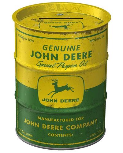 Nostalgic-Art Salvadanai retrò a forma fusto olio, John Deere – Special Oil – Idea regalo per amanti dei trattori, Salvadanaio, Scatola dei soldi lamiera, 600 ml