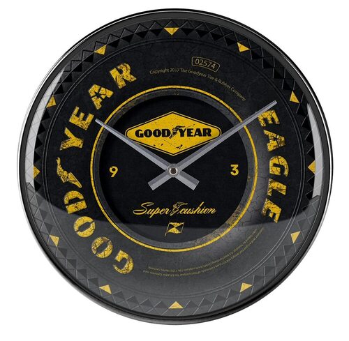 Nostalgic-Art 51085 Goodyear Wheel | Wanduhr 31cm | Hochwertige Quartz-Uhr | Echtglas-Front & Metall-Rahmen Orologio da Parete, Metallo, Bunt, 31 x 31 x 5,5 cm