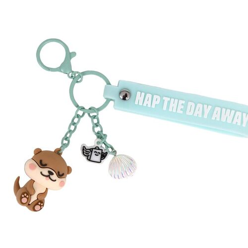 Mr. Wonderful - Portachiavi Lazy Nutria con Charms - Nap the Day Away - Portachiavi in gomma e metallo con messaggio - Accessorio originale per chiavi o zaino