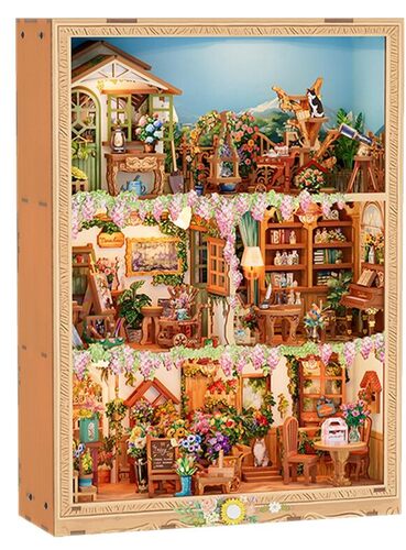 Tonecheer Kit fai da te per casa in miniatura, mini casa delle bambole in legno, puzzle 3D, montaggio a parete, modello diorama con copertura antipolvere e LED per un regalo ideale, motivo Blossom