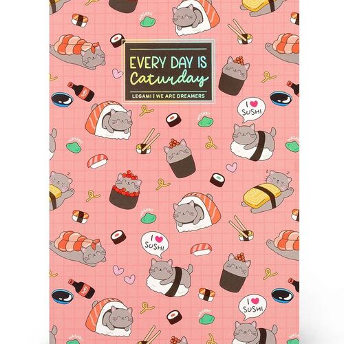 Legami - Quaderno a Righe 7 mm, Sushi Cat, Formato B5, Large, in Carta FSC Certificata, 100 Pagine, Rilegatura a Punto Singer, 18.5 x 24.8 cm