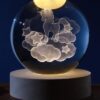 I-TOTAL®- Sfera di vetro 3D con LED RGB effetto sul soffitto, luce notturna per bambini, lampada da notte con base in legno, tema fantasy, decorazione in cristallo disegno (UNICORN)