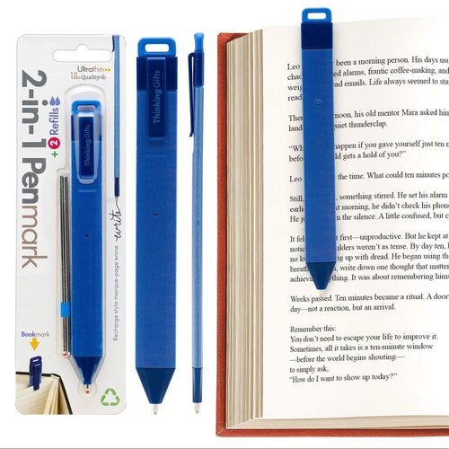 Gifts for Readers & Writers Penmark - Segnalibro 2 in 1, sottile, piatto, da 0,4 cm, per leggere e scrivere, con 2 ricariche, uso multiplo, accessori eleganti per libri