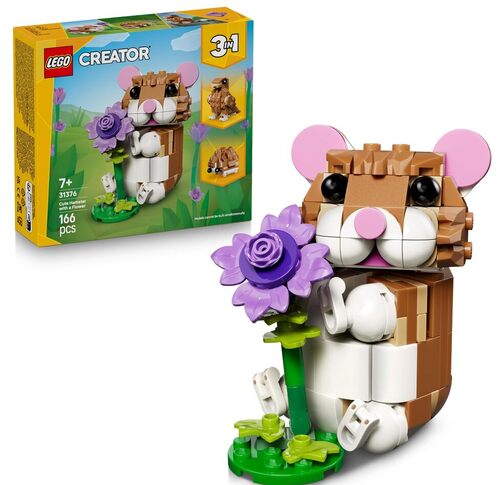 LEGO Creator 3 in 1 Simpatico Criceto con Fiore Giocattolo - Animale Trasformabile in Riccio o Aquila con Uovo - Decorazione Camera da Letto Fai da Te - Regalo per Bambine e Bambini da 7 Anni - 31376