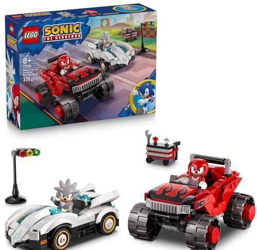 LEGO Sonic the Hedgehog Auto di Silver vs. Monster Truck di Knuckles Giocattolo - Include 2 Minifigure e 2 Chaos Emeralds - Idea Regalo per Gamer, Bambini e Bambine da 8 Anni in su - 77118