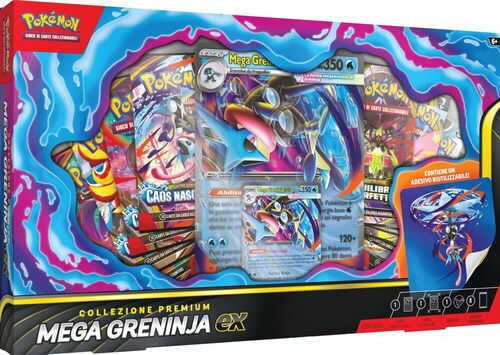 Pokémon: collezione premium Mega Greninja-ex del GCC Pokémon (1 carta promozionale olografica, 1 carta lenticolare gigante e 8 buste di espansione), Edizione in Italiano