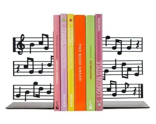 Balvi Fermalibri Musik Colore Nero Un pentagramma come supporto per i libri Metallo