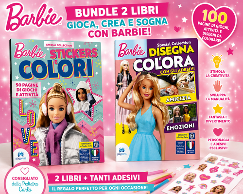 Barbie, Bundle 2 Libri per Bambini, Attacca e Colora, Stickers