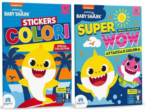 Baby Shark, Bundle 2 Libri per Bambini, Attacca e Colora, Stickers