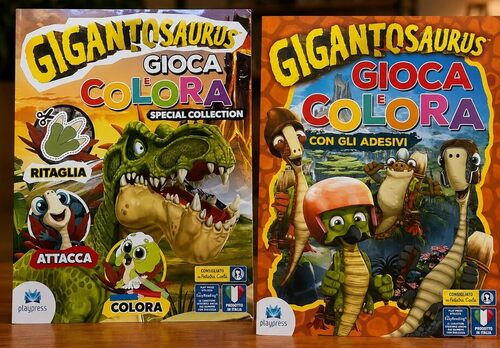 GIGANTOSAURUS, Bundle 2 Libri per Bambini, Attacca e Colora, Stickers