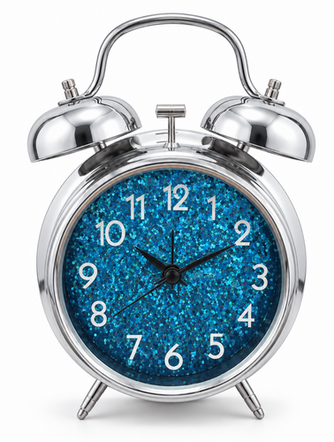 Sveglia da Tavolo Analogica con Doppia Campana, Quadrante Glitter Blu