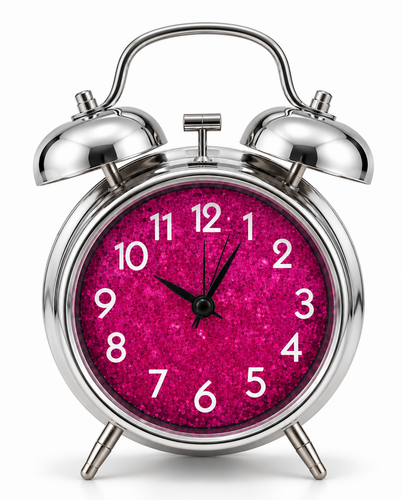 Sveglia da Tavolo Analogica con Doppia Campana, Quadrante Glitter Fucsia, Struttura Cromata